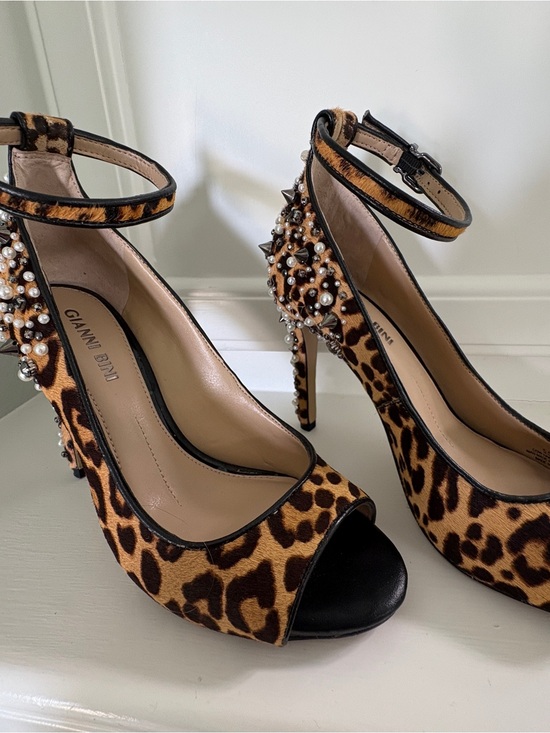 Gianni Bini Shoes - Gianni Bini Leopard Print Pearl-Embellished Ankle Strap Heels - Brown